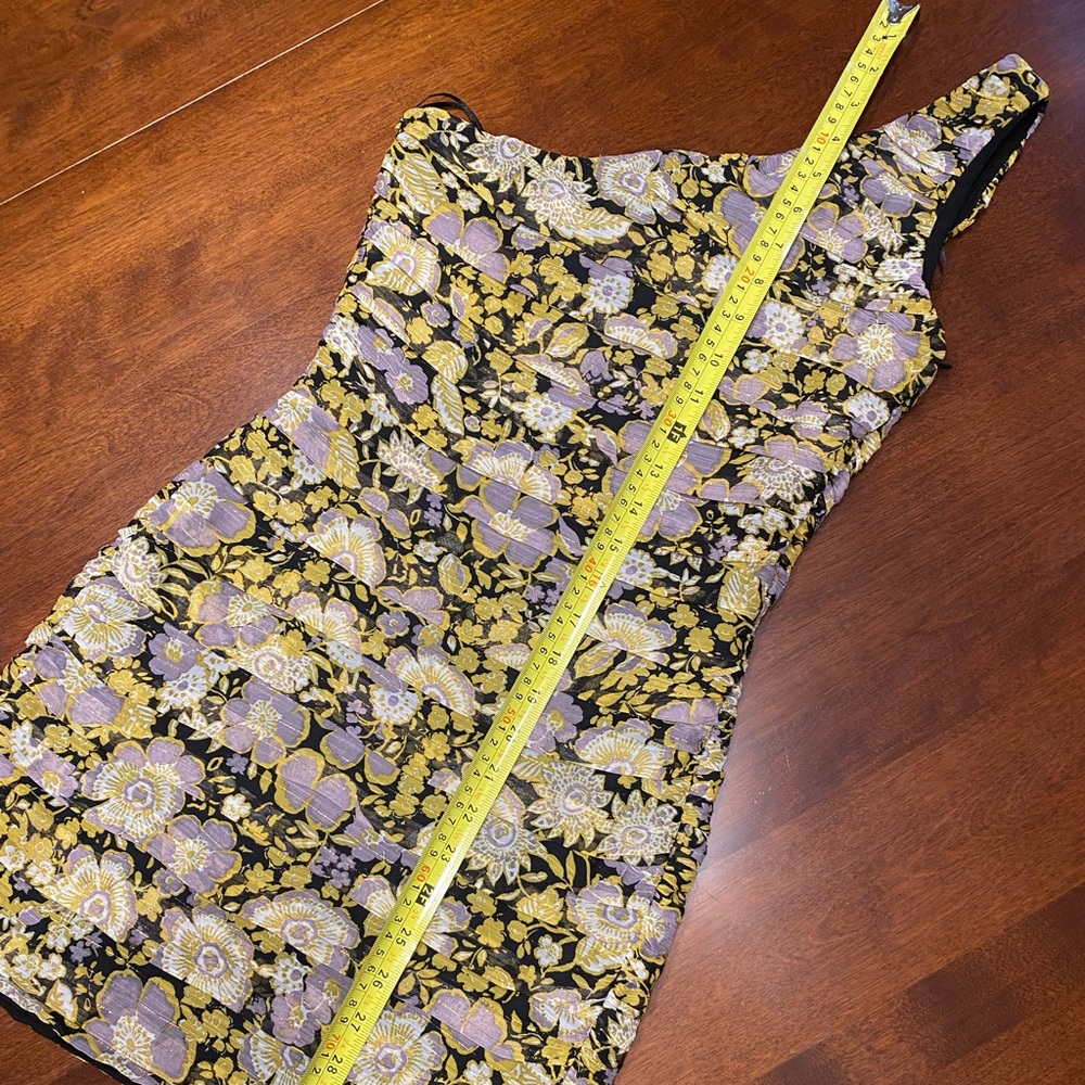 NWT Zara Floral Gold One Shoulder Mini Dress - Picture 6 of 10